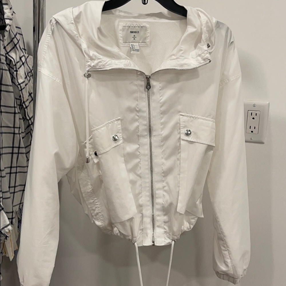 White sporty varsity sporty zip up